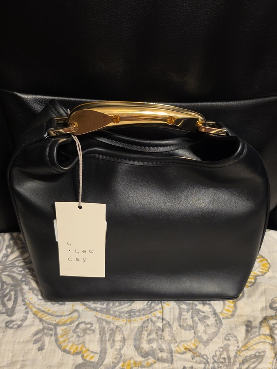 a new day Handbags - A New Day Black Faux-Leather Top Handle Bag with Gold Hardware